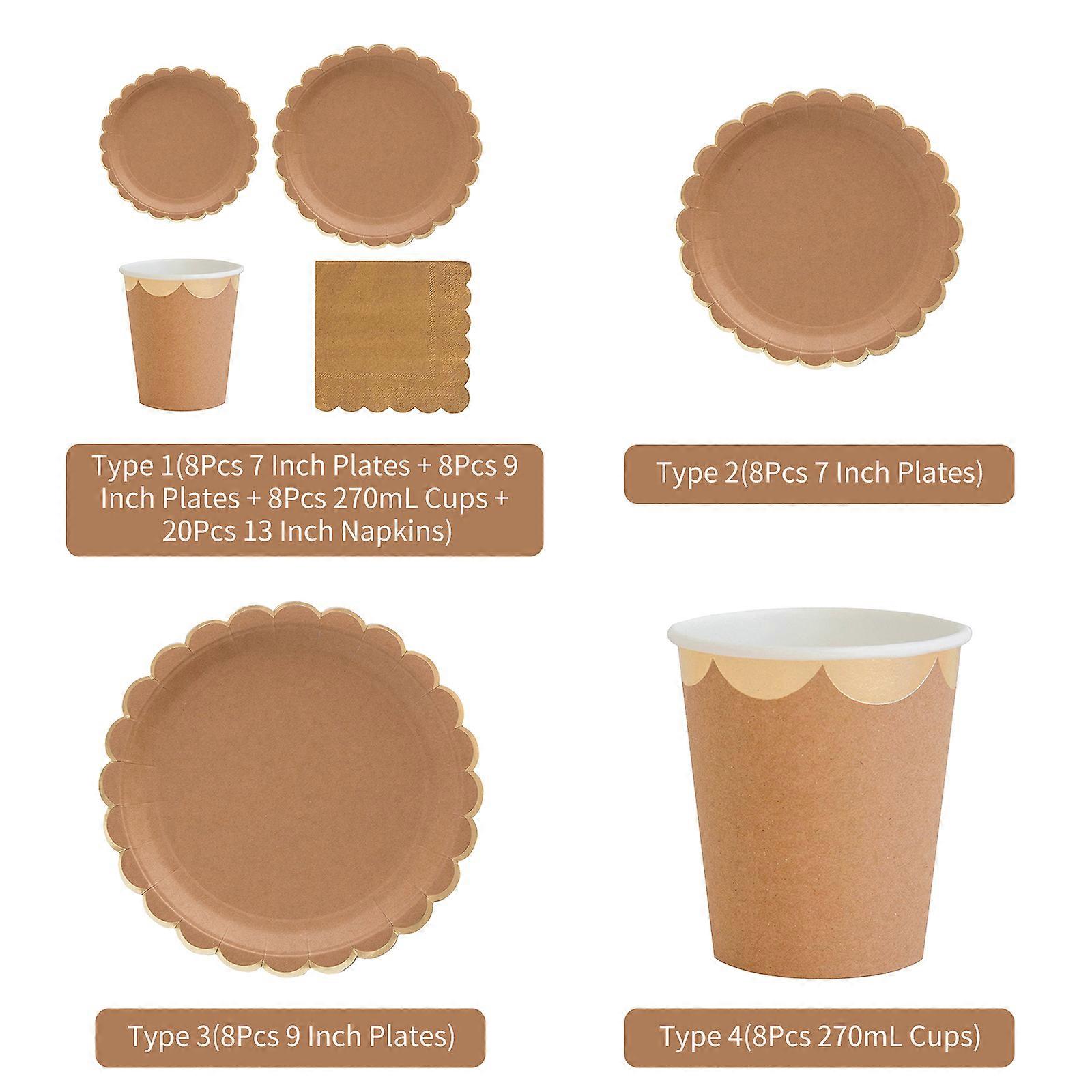 8PCS Disposable 270mL Paper Cups Disposable Compostable Tableware Set Ecological Degradable Dinnerware for Birthday Barbecues Camping Picnics Party