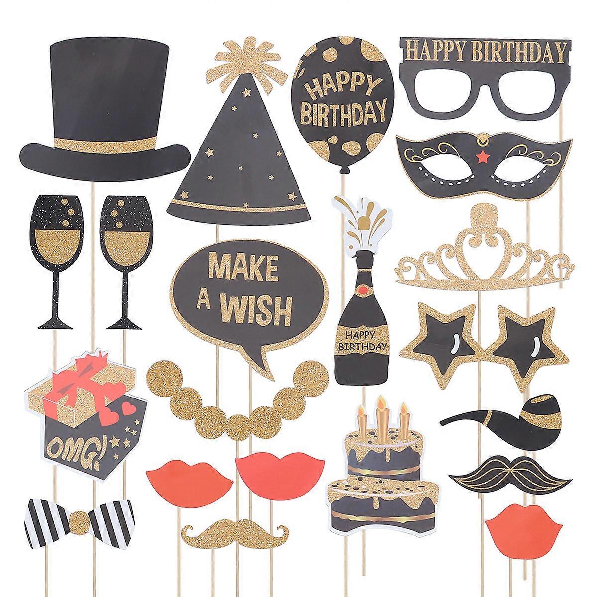 Photography Accessories 22Pcs Birthday Party Photo Frame Props Set Assorted Color for Diy Cake Toppers