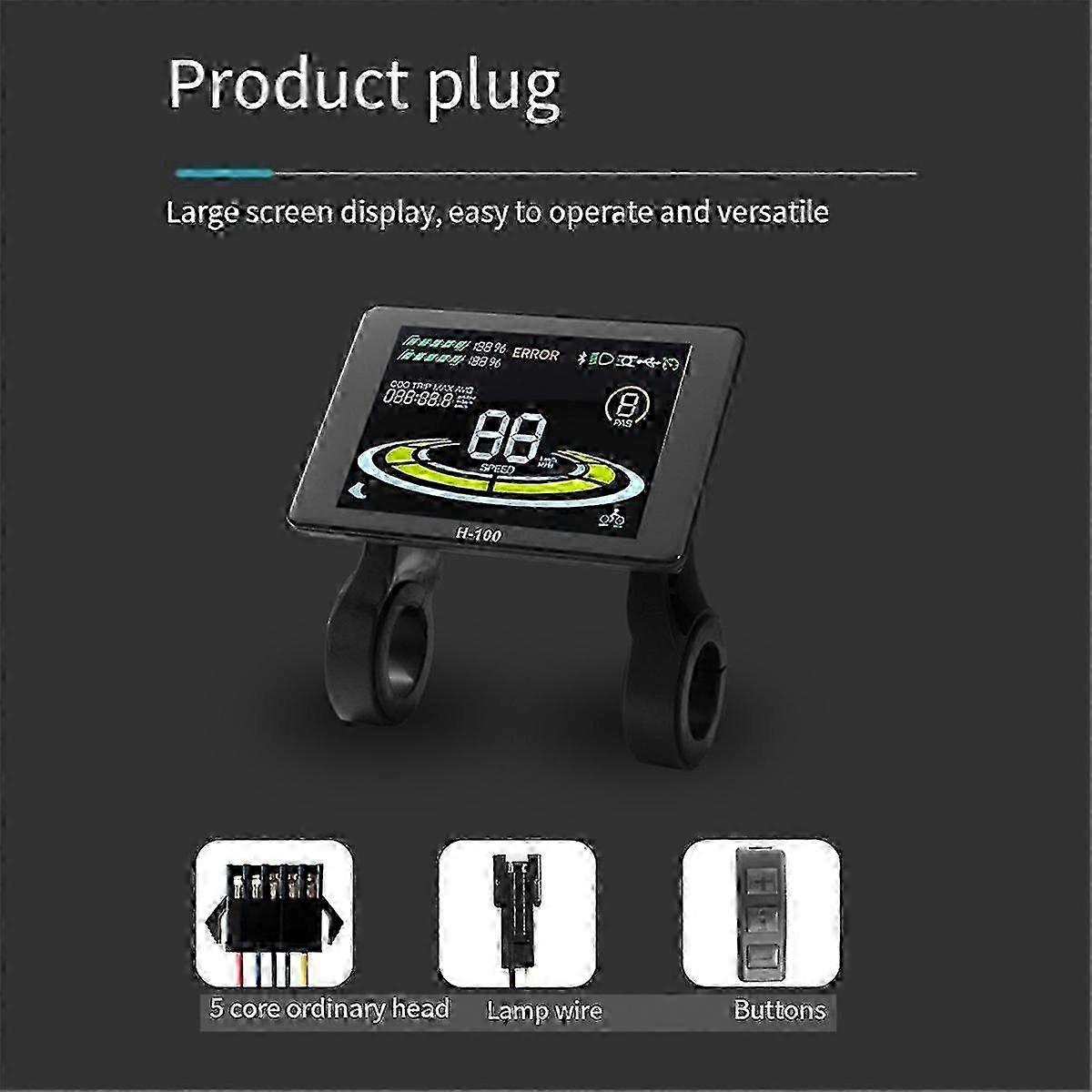 Electric Bicycle Display H100 LCD Control Panel for 24V & 72V Speedometer Waterproof Display with Speed Meter Function