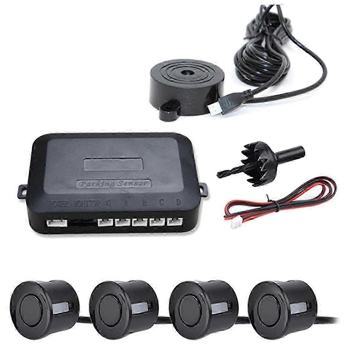 Universal Car Parking Sensor Kit with 4 Sensors, Buzzer, Reverse Backup Radar, Sound Alert Indicator Probe