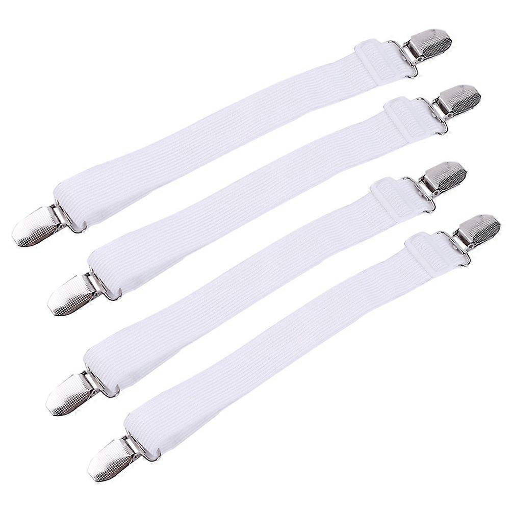 4pcs Multipurpose Bed Sheet Fasteners Adjustable Suspenders Gripper Elastic Strap with Clips for Bed Sheets Mattress Covers
