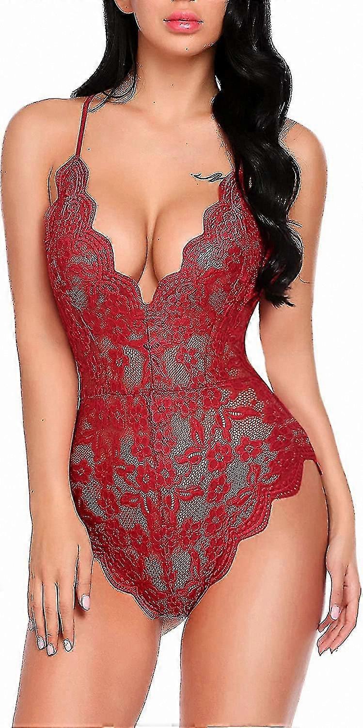 Women's Alluring Lace Bodysuit - Elegant One-Piece Undergarment with Deep V Design