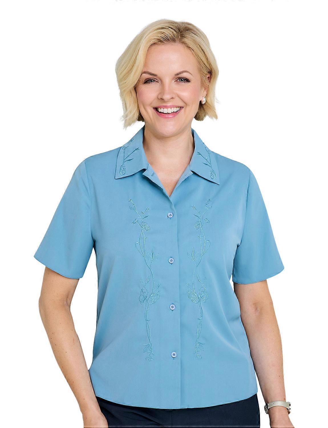 Chums | Ladies | Embroidered Blouse Short Sleeve Button Up