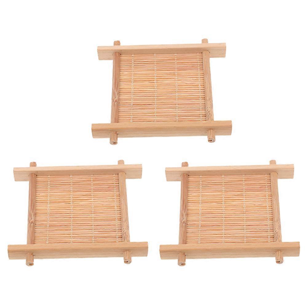 3Pcs Bamboo Coasters for Home Use Non-Slip Drink Mats Brown