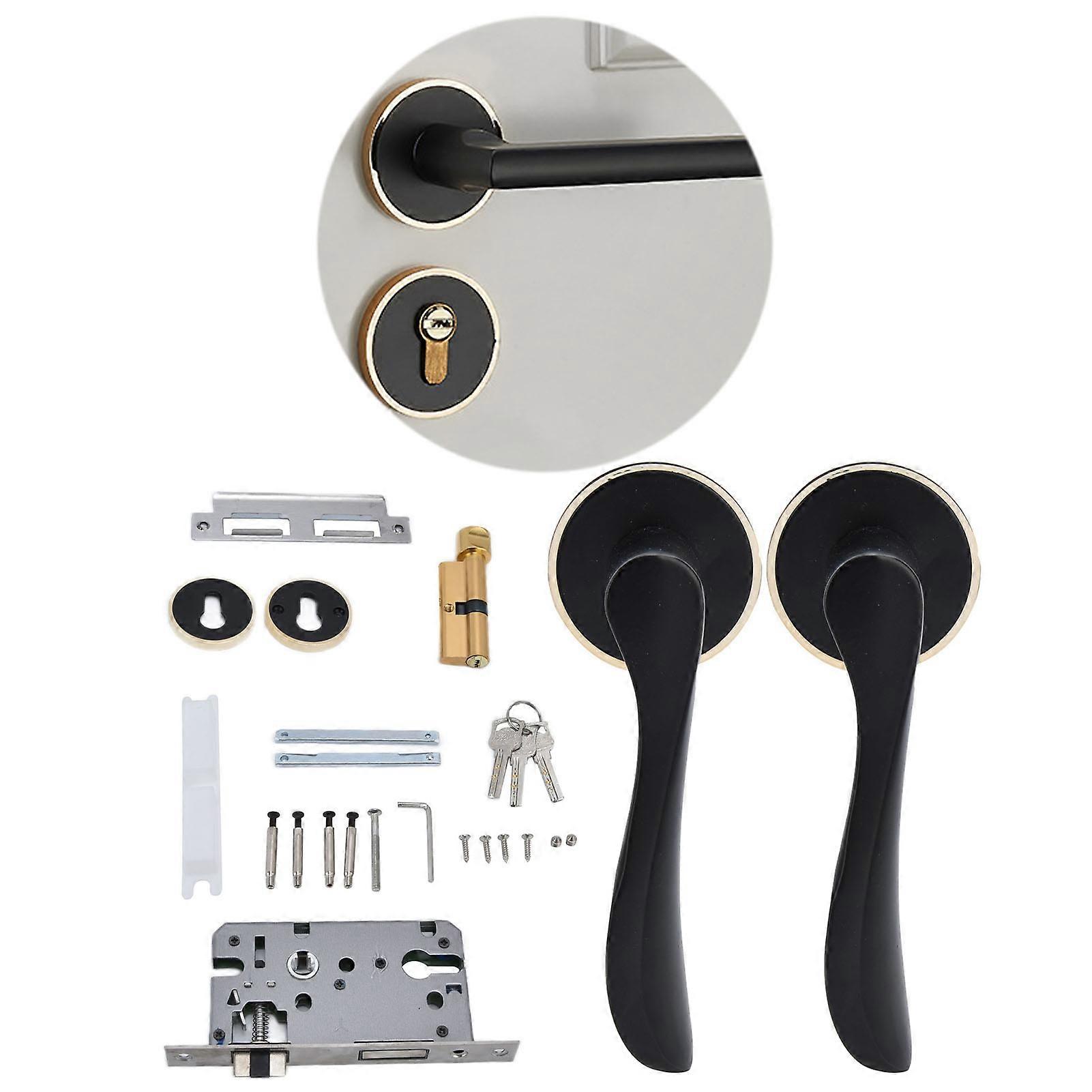 Silent Split Door Lock Handle Black, 12.5cm x 5.3cm, Space Aluminum