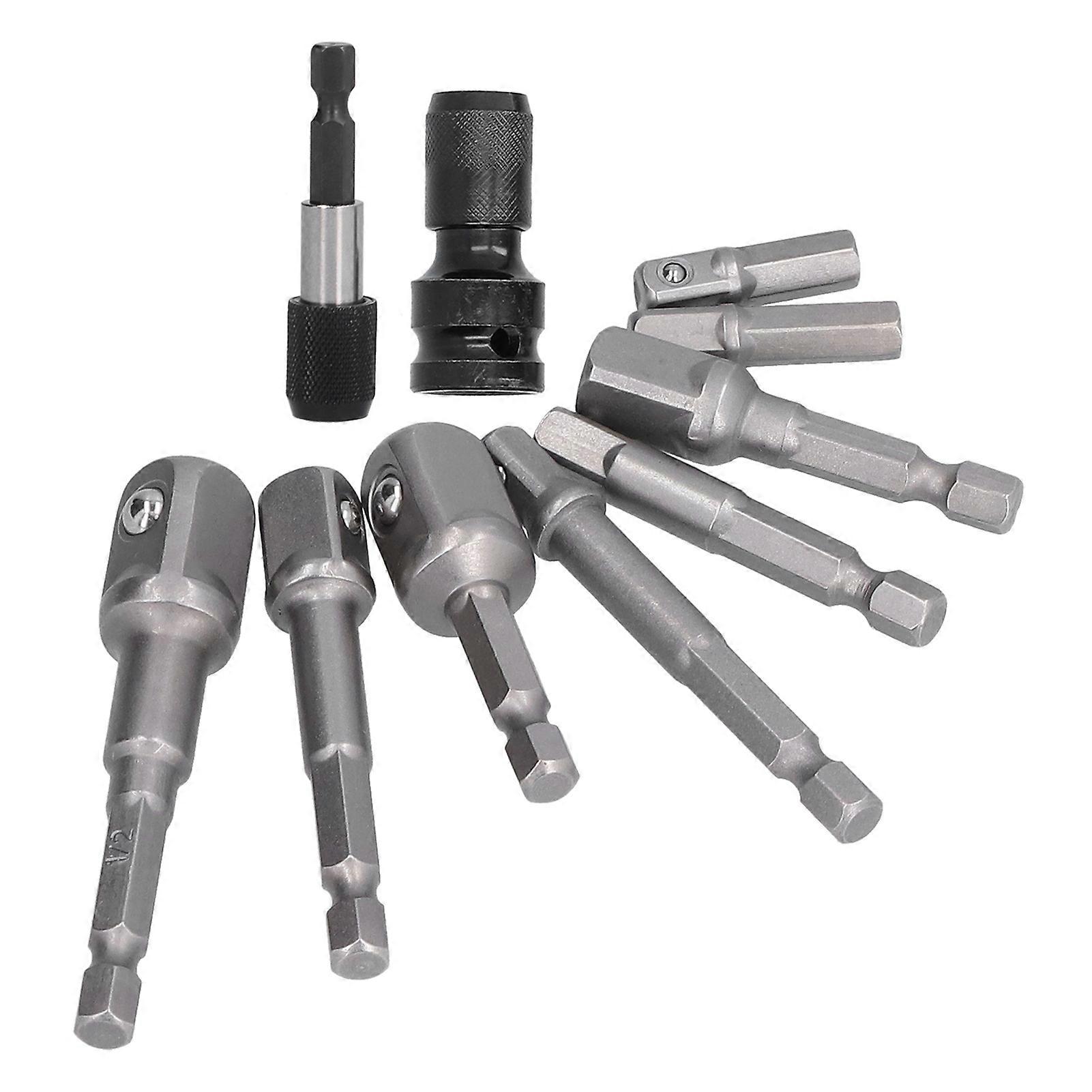 11Pcs Chrome Vanadium Steel Socket Adapter Set Hex Shank Kit