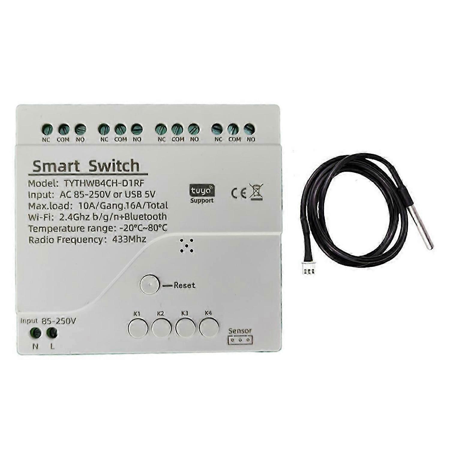 Tuya WiFi 4 Channel Smart Switch with Temperature Humidity Sensor Passive Dry Contact Switch for