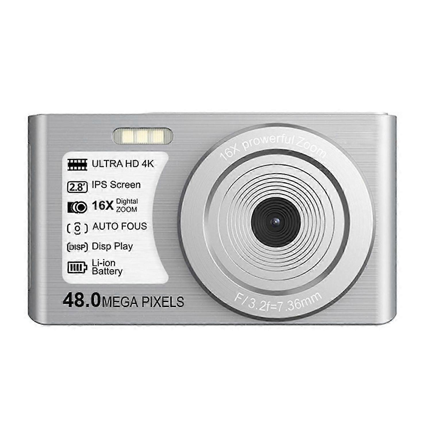 48MP 4K Mini Digital Camera 16X Zoom Autofocus Webcam Filter Wide-Angle Anti-Shake Built-In Fill Light Student Camera A