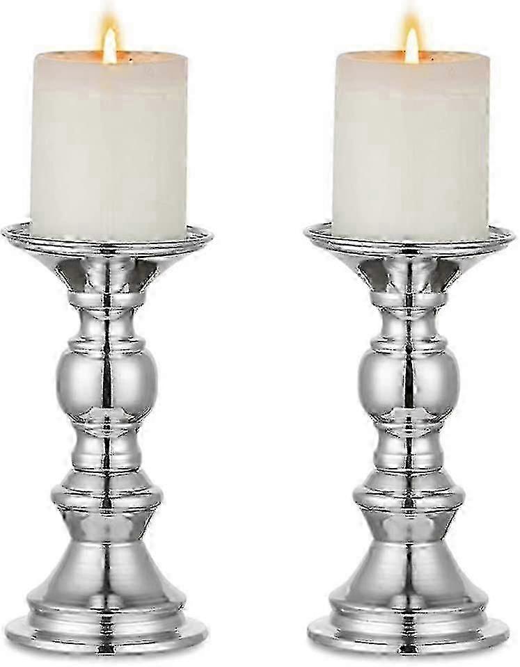 Silver candlestick holders for centerpiece set of 2