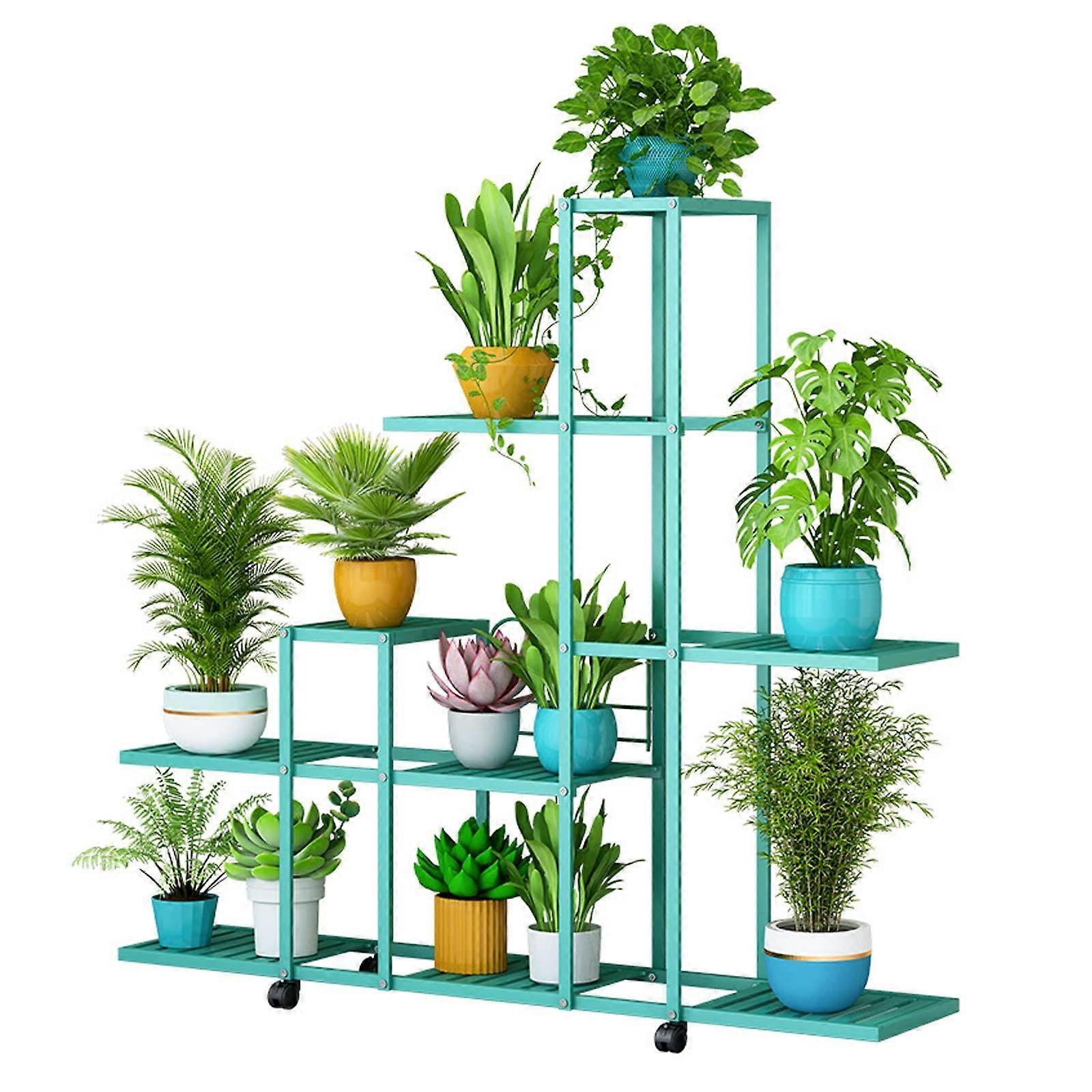 Modern Plant Stand Indoor Outdoor 6Tier Flower Display Rack With Wheels Corner Shelf White/Green Garden Rack Home Decor