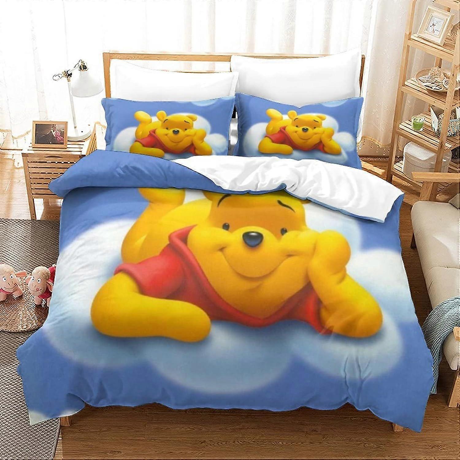 PIN90 Winnie The Pooh Bedding Set Duvet Cover Set for 3D Printed 3 Pieces Soft Breathable Comforter Cover Quilt with Pillowcases Single140x200cm