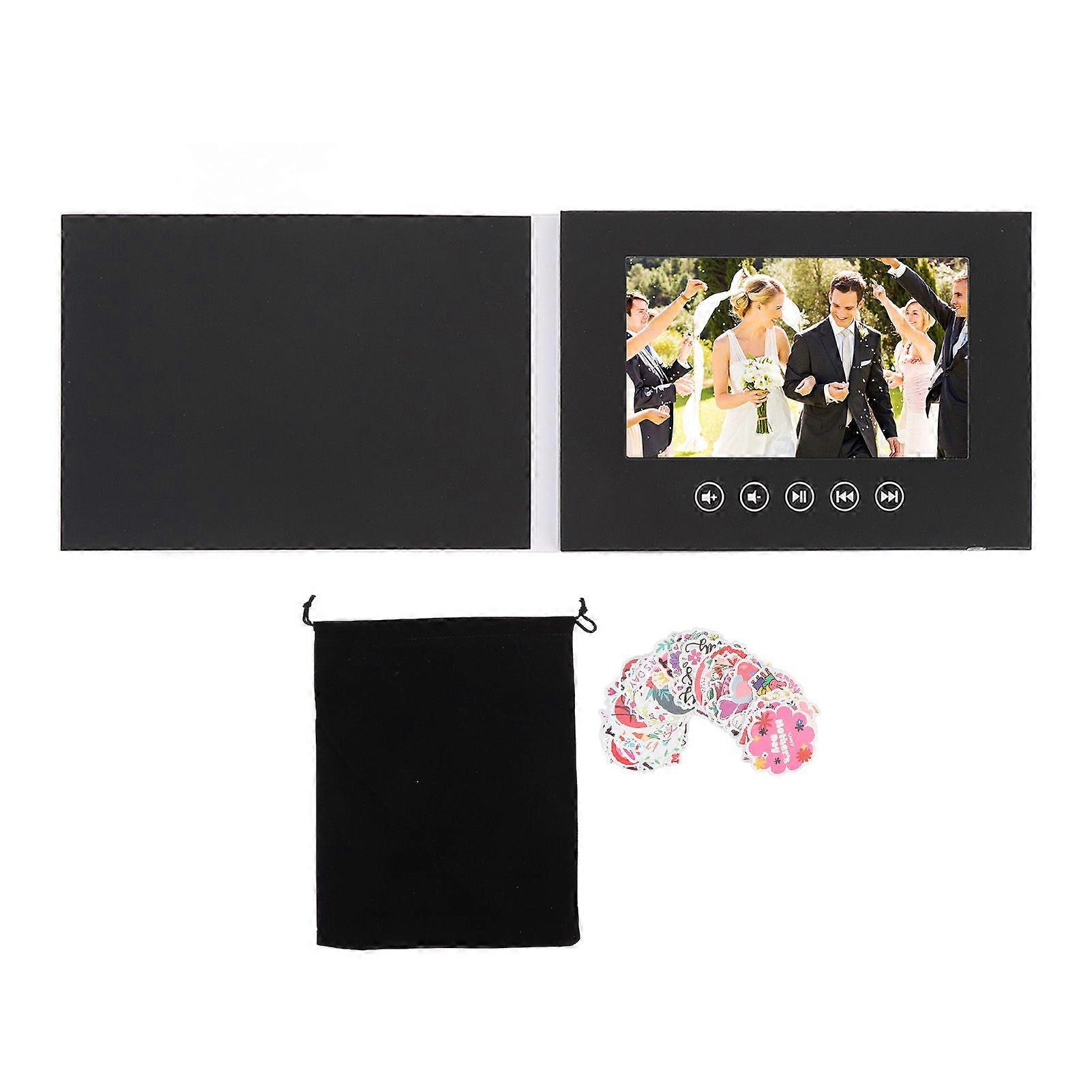 Video Greeting Card Electronic Video Brochure LCD Screen Digital Brochure with 1 Pack Stickers Storage Bag for Product Publicity Black 7 Inch