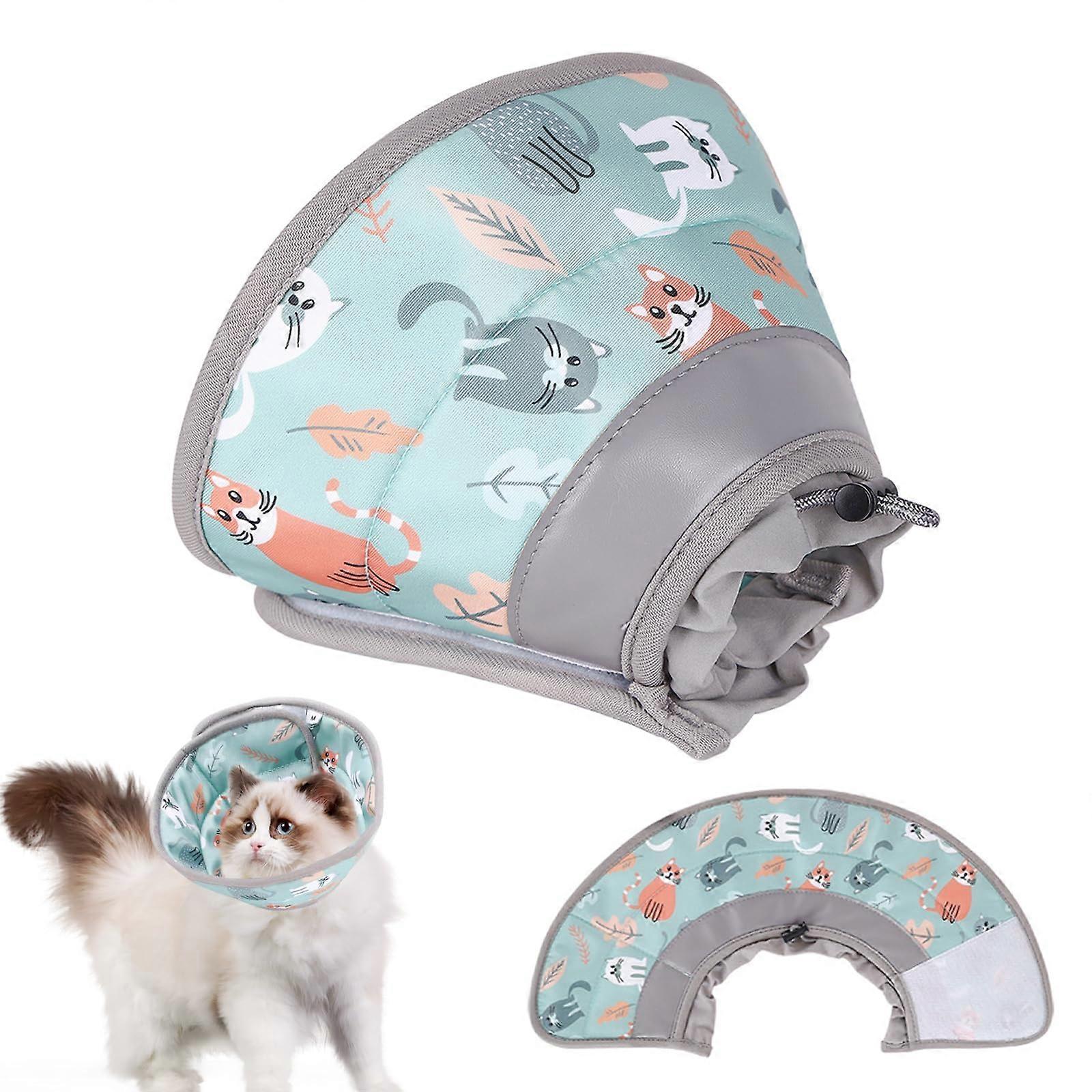 Cat Cone Adjustable Soft Recovery Collar For PostSurgery Licking Prevention For Cats, Puppies, Small Dogs Green Size S