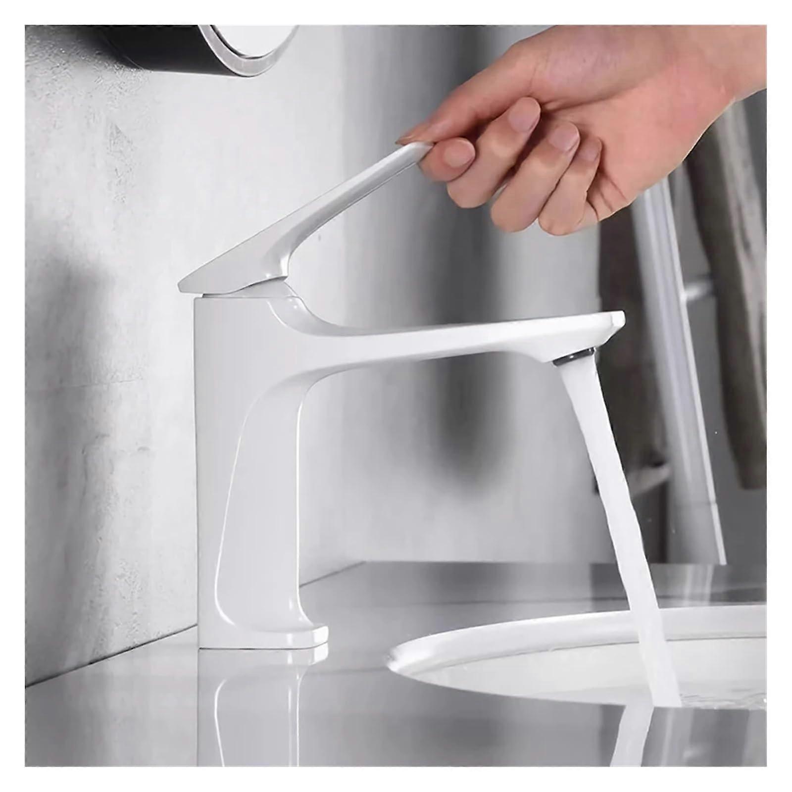Bathroom Sink Taps Modern SingleHandle Deck Mounted Wash Basin Water Tap Ceramic White Brass Core Hot And Cold Mixer