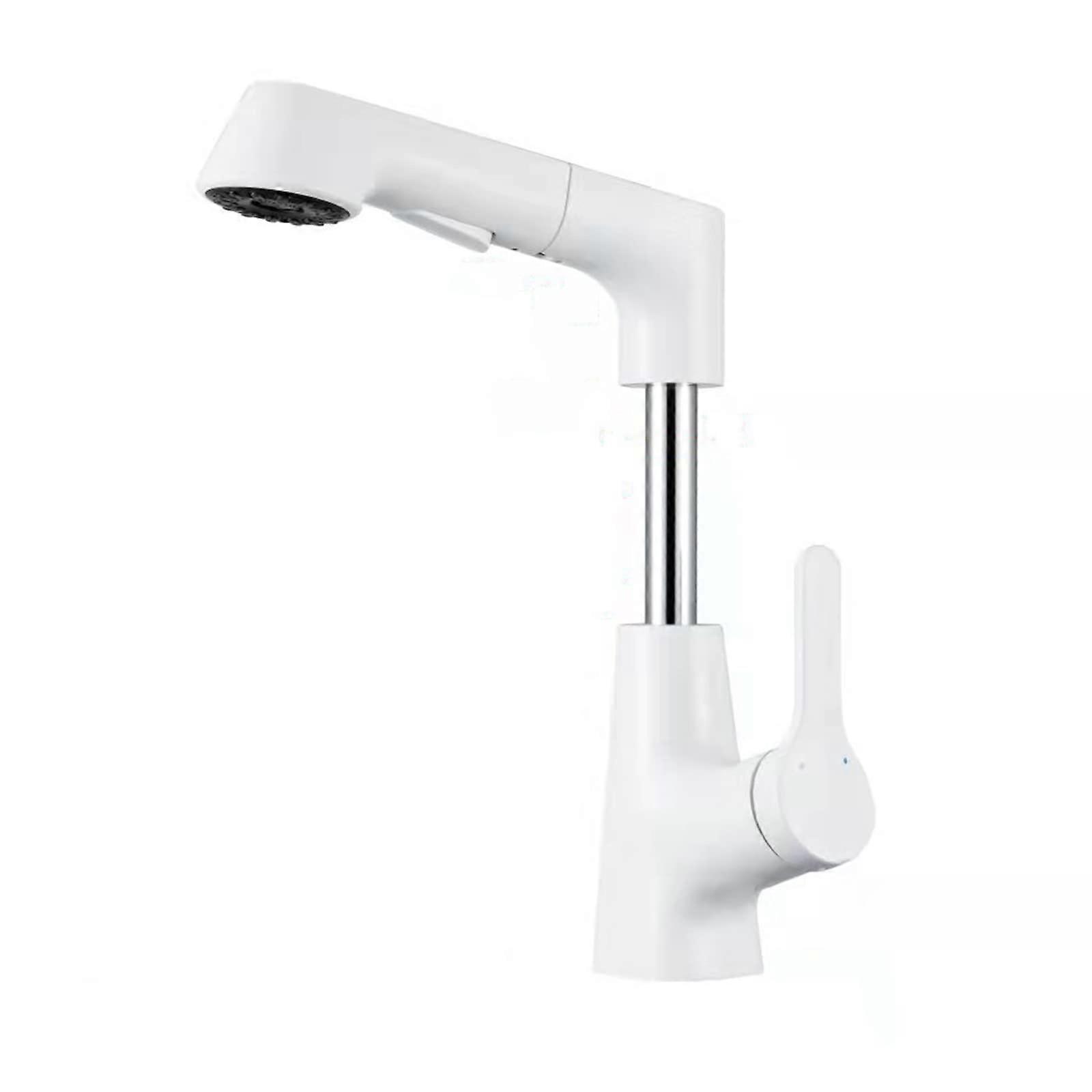 Sink Taps White Brass 360Degree Rotatable PullOut Sprayer Raised And Lowered Mixer Tap For Bathroom Sink