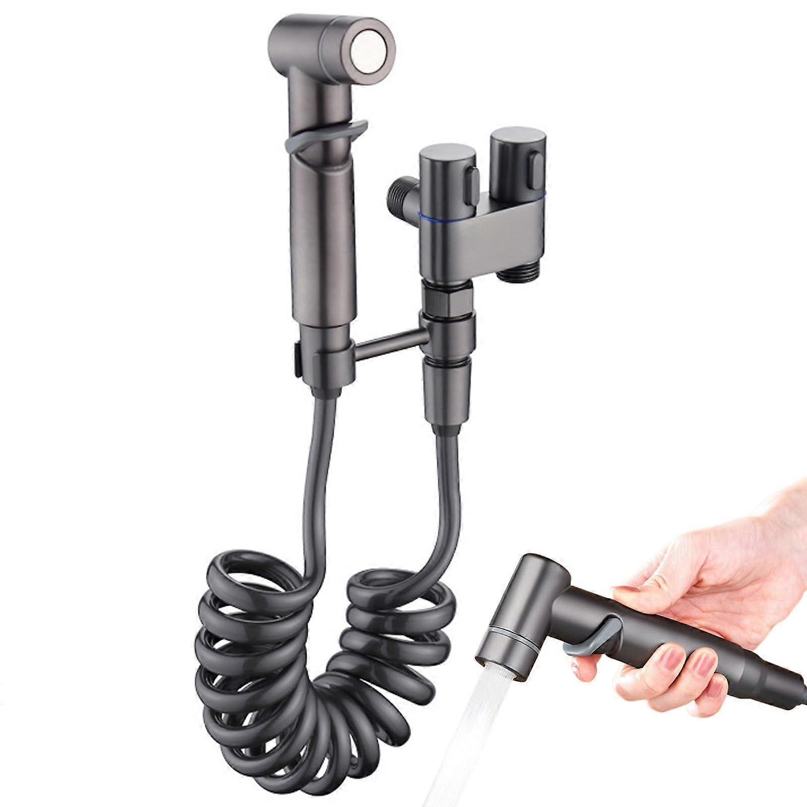 Toilet Sprayer 1In2Out Dual Control Valve, Alloy Wall Mounted Bidet Sprayer Kit, Flow Adjustable, Leakproof AntiBurst