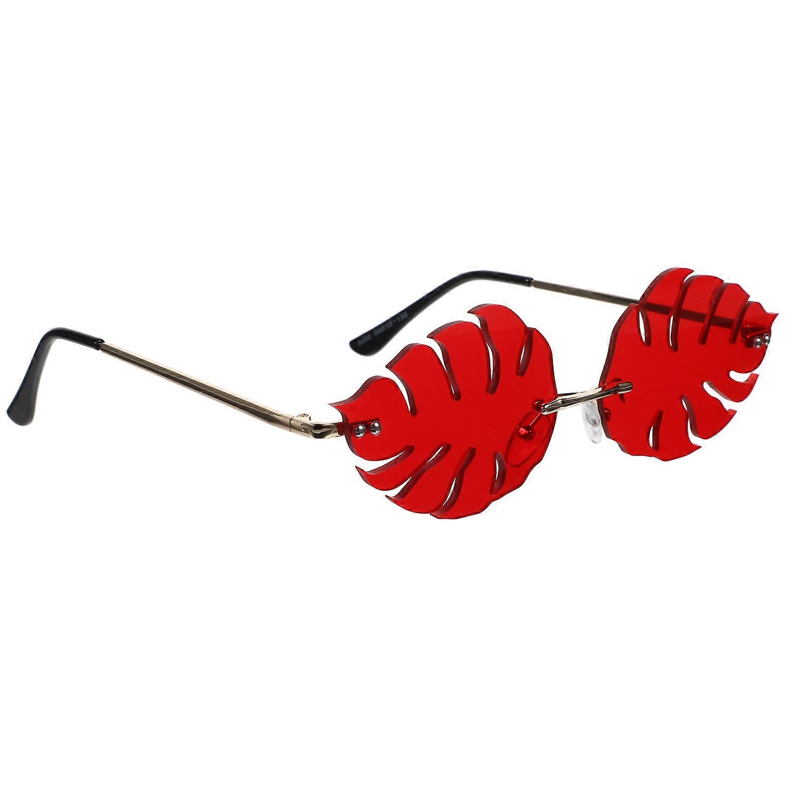 Decoration Leaf Shape Frameless Sunglasses for Party Photo Prop 1Pcs Red