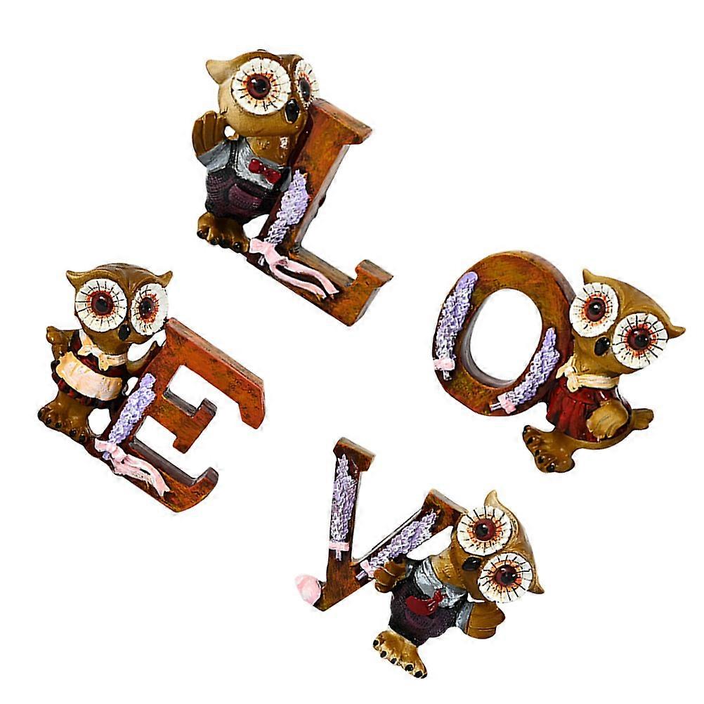 Valentine Owl Resin Ornaments for Decorative Use 1Set of 4 Love Letters