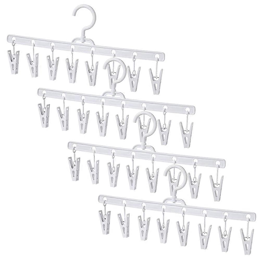 4Pcs Anti-Slip Clothes Drying Rack With Clips Ideal For Indoor Laundry Room Suitable For Socks And Scarves With Rotatable Feature In Elegant White