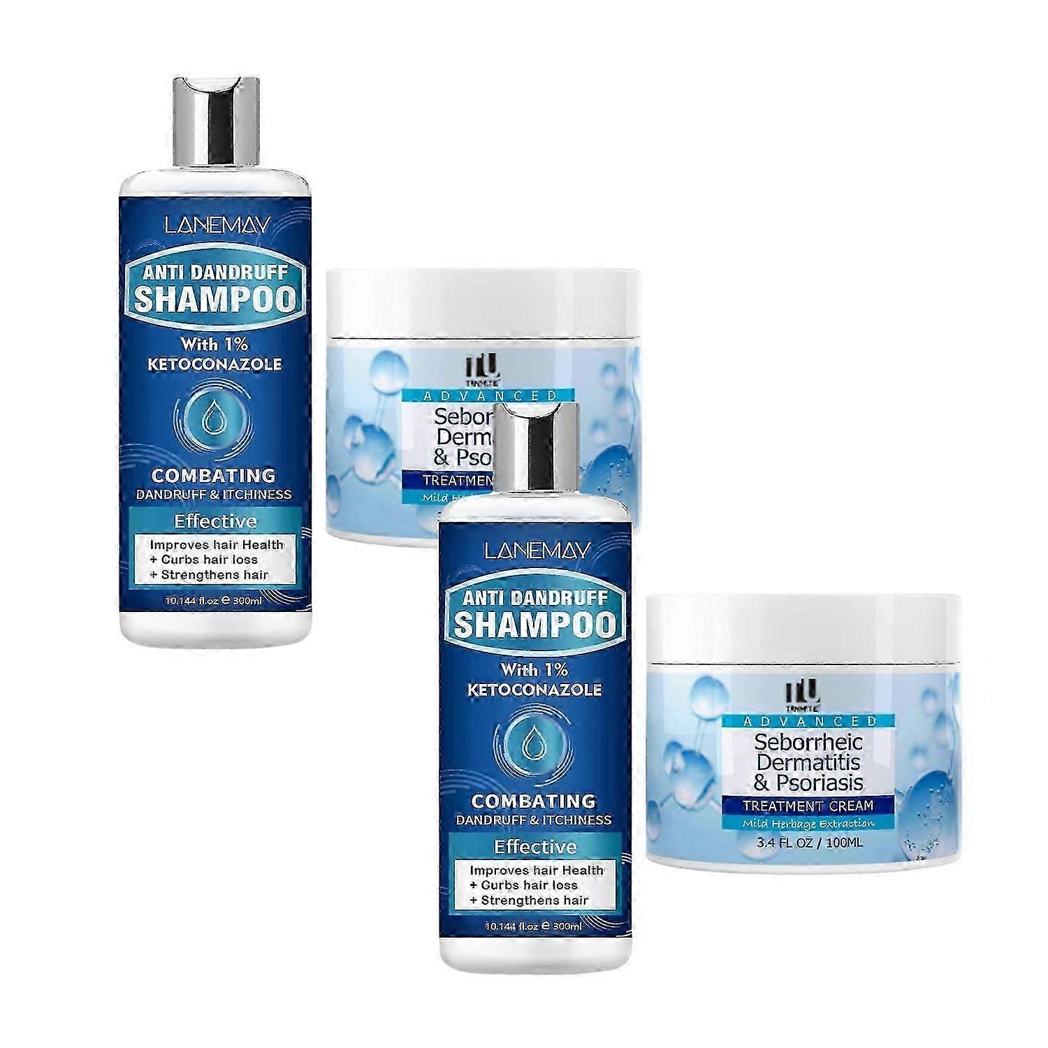 Șampon anti-mătreață + Set cremă pentru dermatită seboreică, Șampon antifungic, Tratament scalp pentru psoriazis, foliculită, scalp uscat, anti-mâncărime, calm