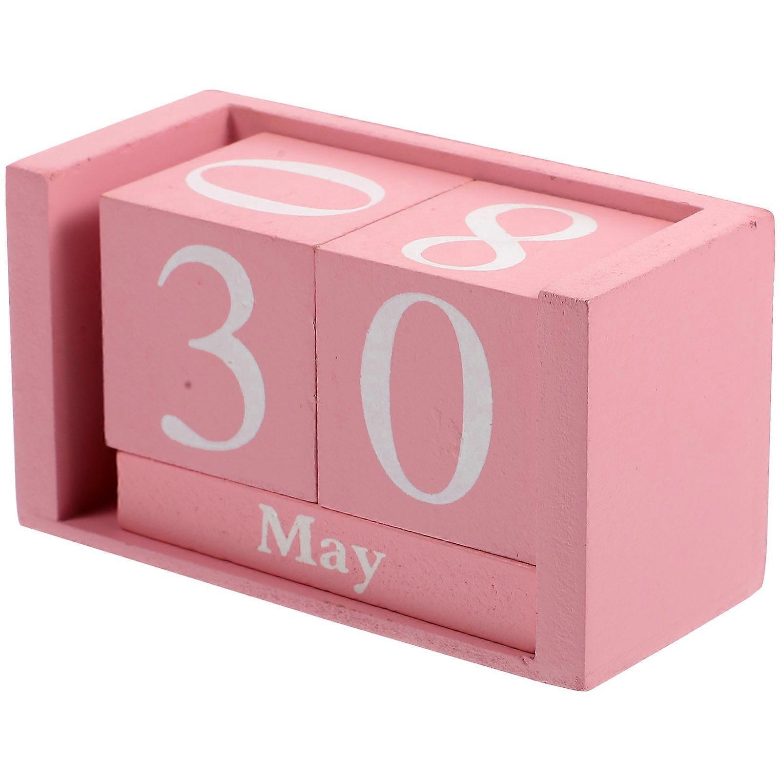 Never Ending Blocks 2Pcs Wooden Date Calendar Home Decoration For General Users Pink Color Retro Style Perpetual Date Display