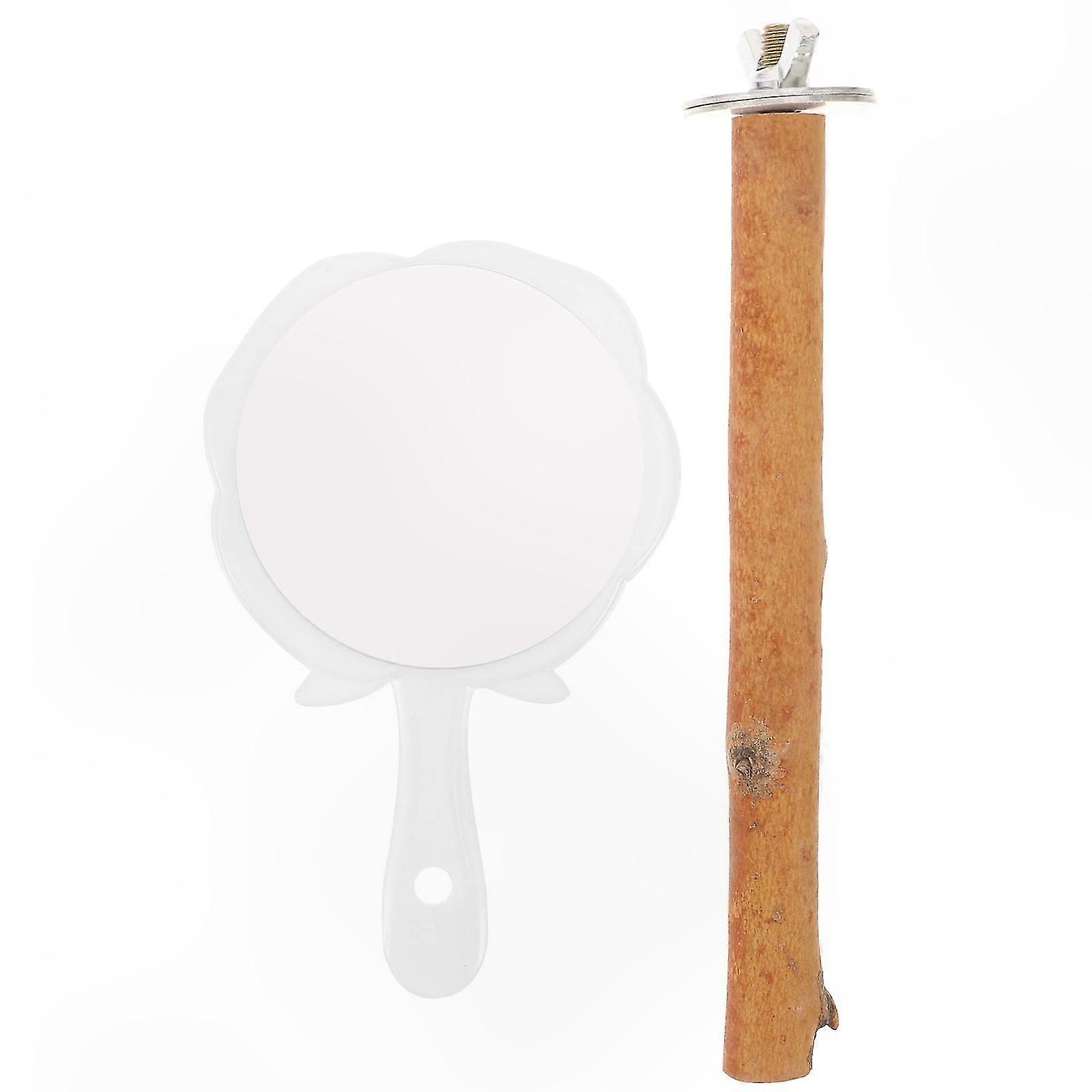 Wooden Bird Perch with Mirror for Cage Training and Standing Use Parrot Accessory