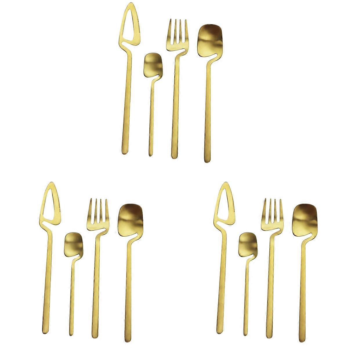 Stainless Steel Dinner Knife Fork Spoon Dinnerware Set (Gold,4 PCS)