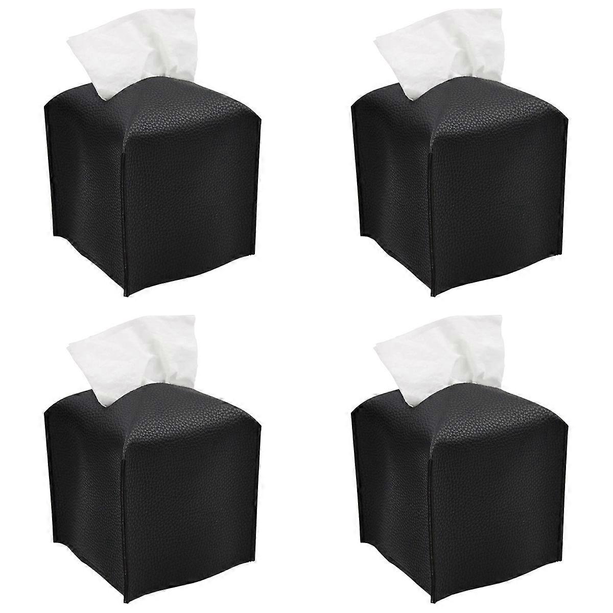 Tissue Box Cover Holder Square PU Leather Tissue Box -Black