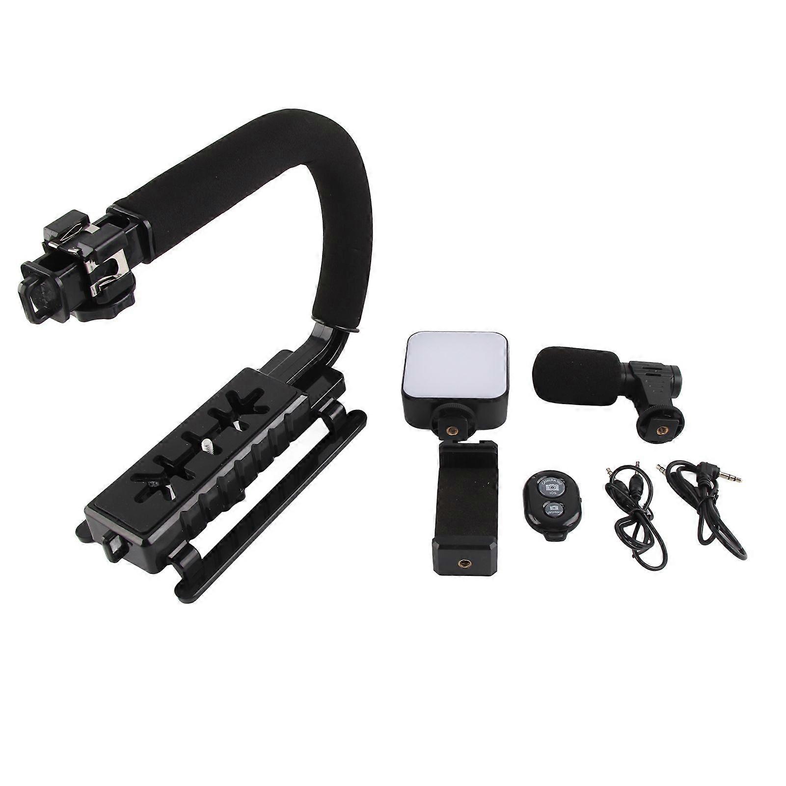 Handheld Video Camera Stabilizer with LED Light Microphone Portable U Shape Camera Stabilizer