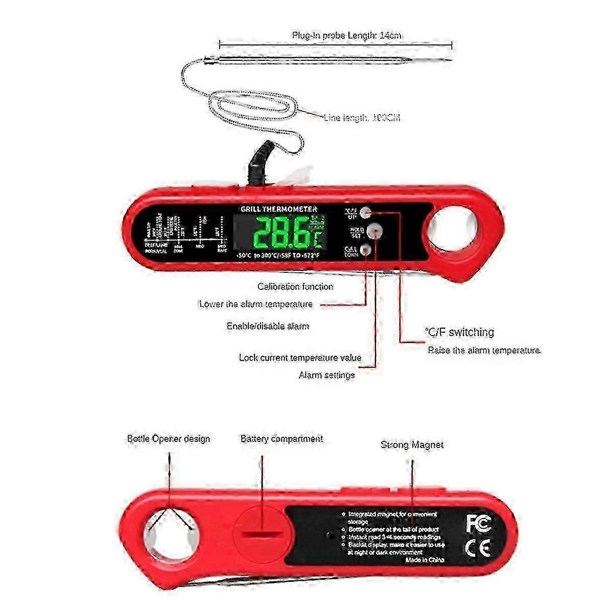 Digital Instant Read Meat Thermometer Folding Probe Backlight & Calibration Function for Cooking Candy,BBQ Grill, Beef-B