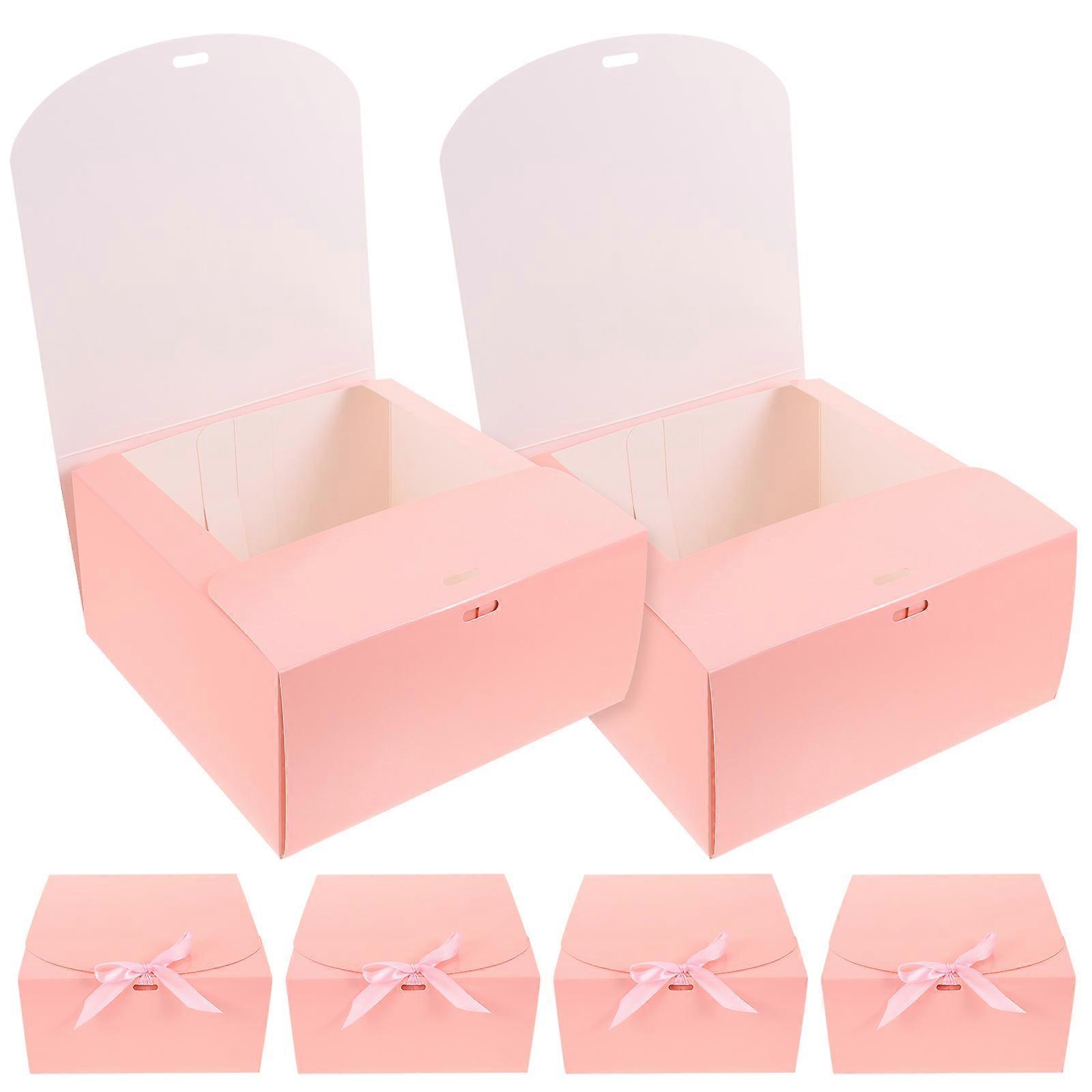 Cake Box Pink Paper for Cake Packing with Bowknot 6Pcs Set