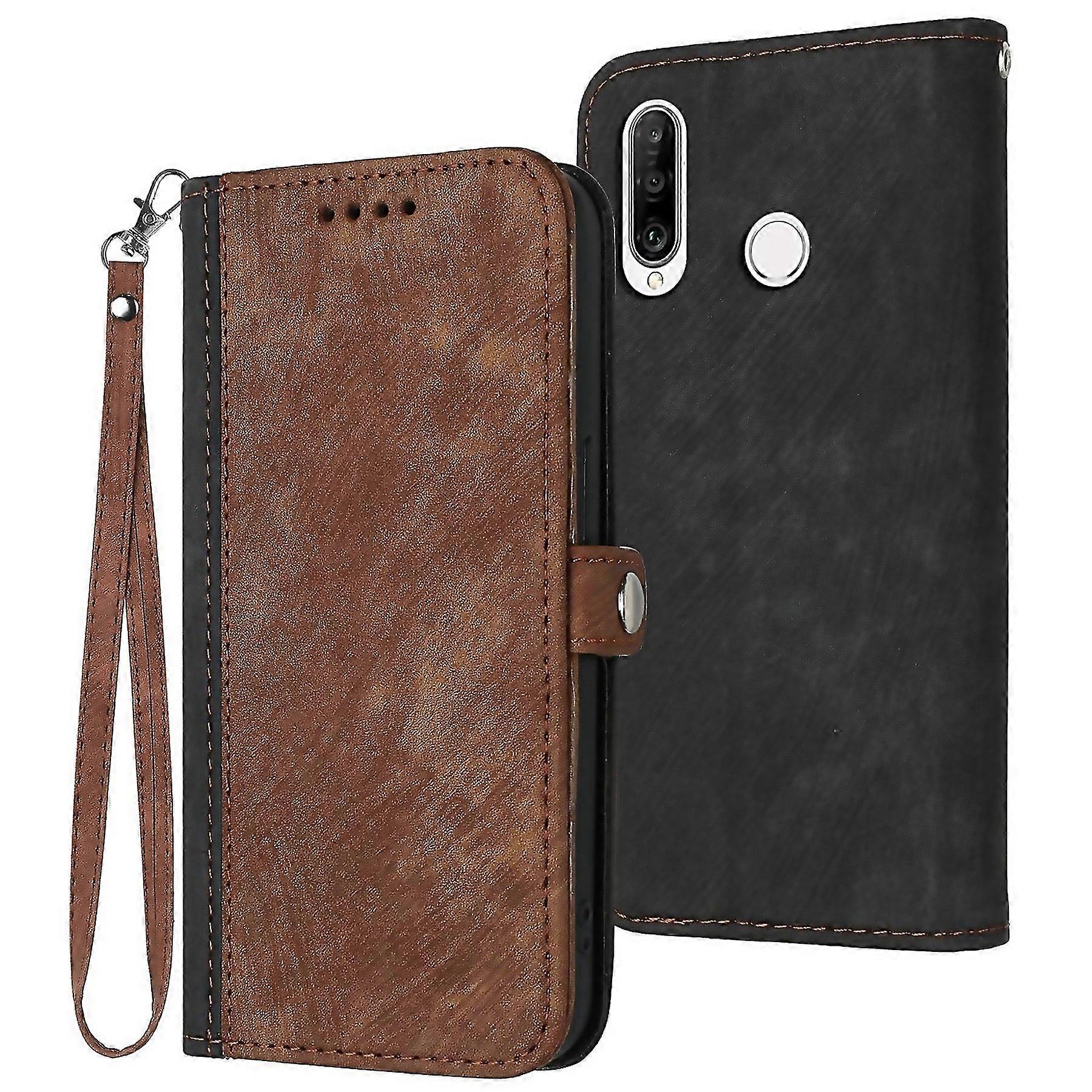 For Huawei P30 Lite Side Buckle Double Fold Hand Strap Leather Phone