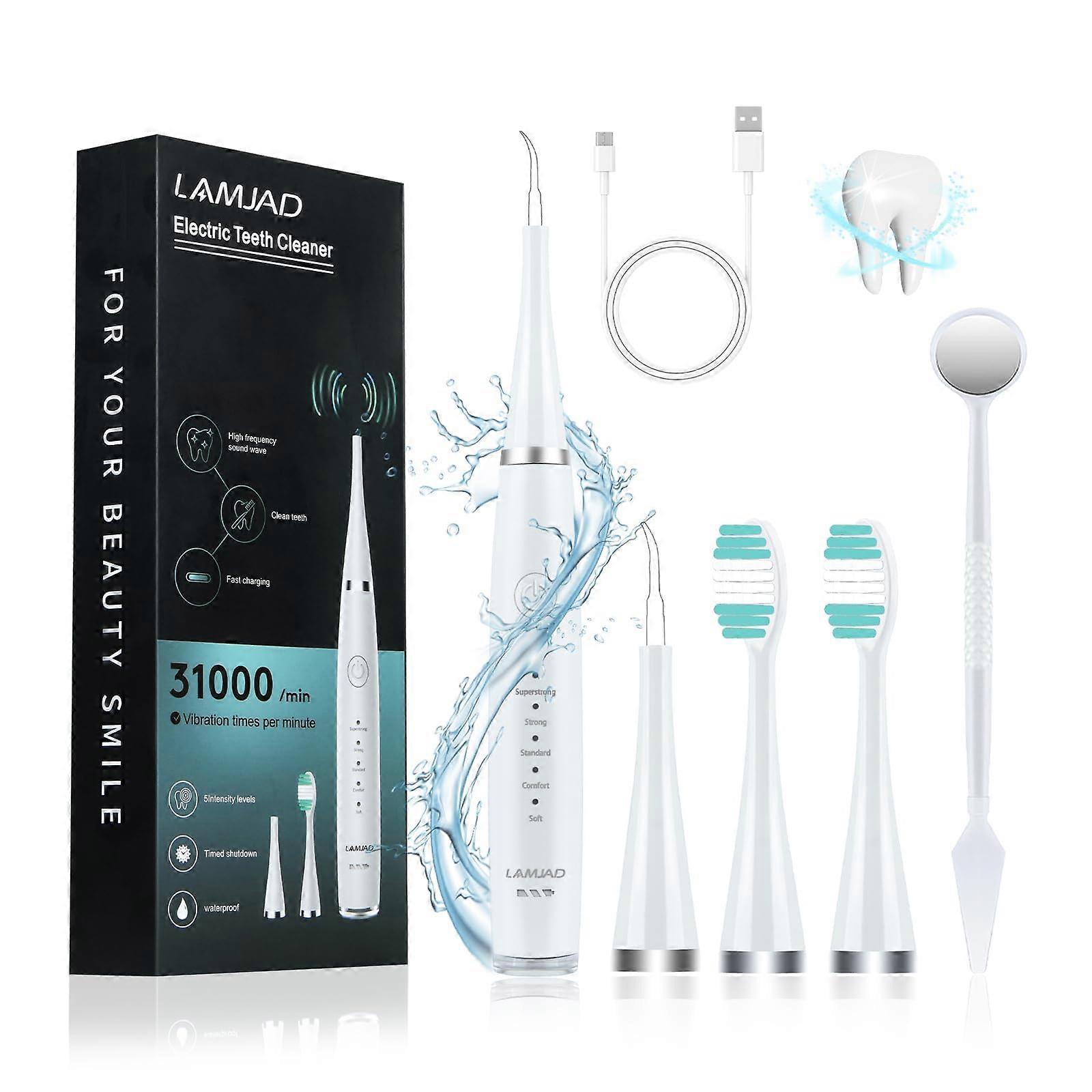 Electric Toothbrush 5 Modes, 2 Interchangeable Heads, 2 Brush Types, Black and White