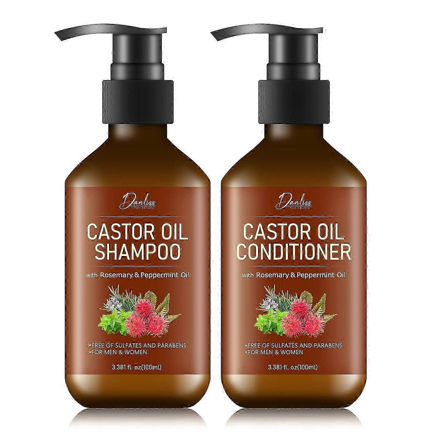 Shampoing et revitalisant à l’huile de ricin - Ensemble anti-chute de cheveux Formule épaississante pour la repousse des cheveux, traitement antipelliculaire sans sulfate amincissant