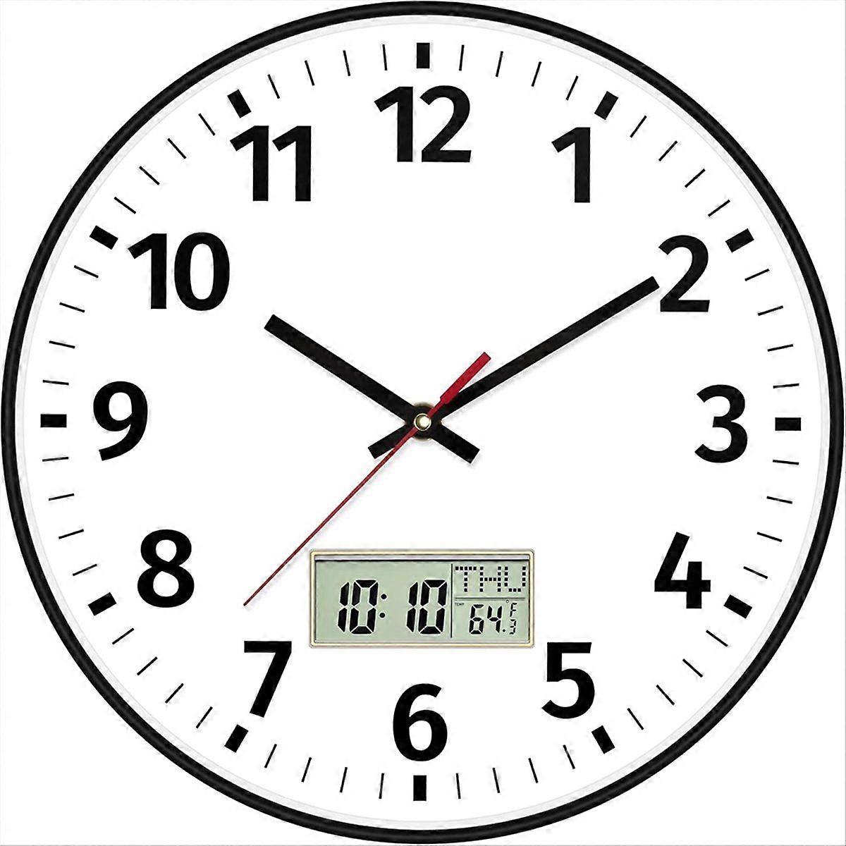 12Inch Digital Wall Clock with Time, Day of Week and Temperature,Silent Non-Ticking Battery Operated Digital Wall Clock