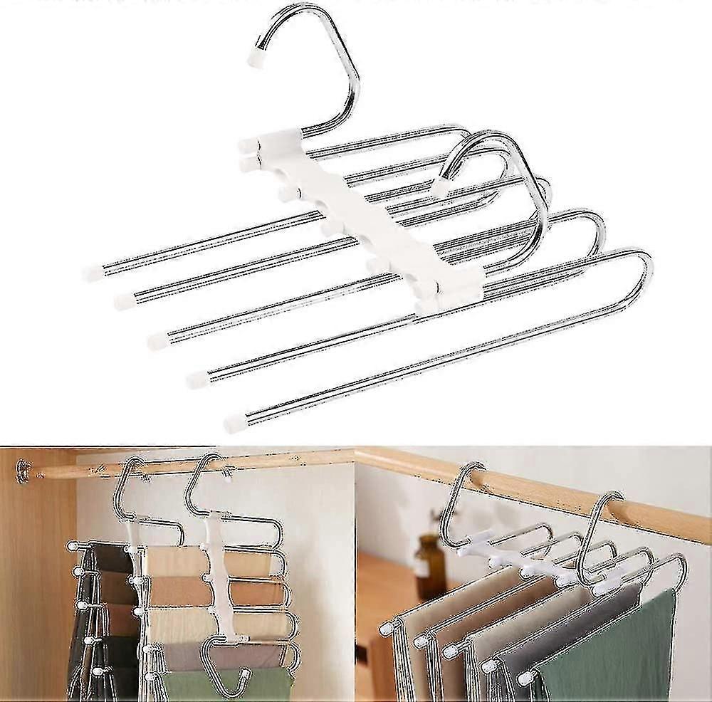 Buksebøjle, Pladsbesparende bøjle, Multifunktionsfoldbar skridsikker jeans i rustfrit stål rack-hvid 2stk