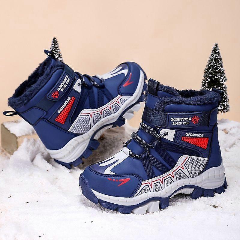 Fleece Lined Snow Boots for Boys Waterproof  Boots Kids Outdoor Ski Boots Anti-Slip Children's Boots
