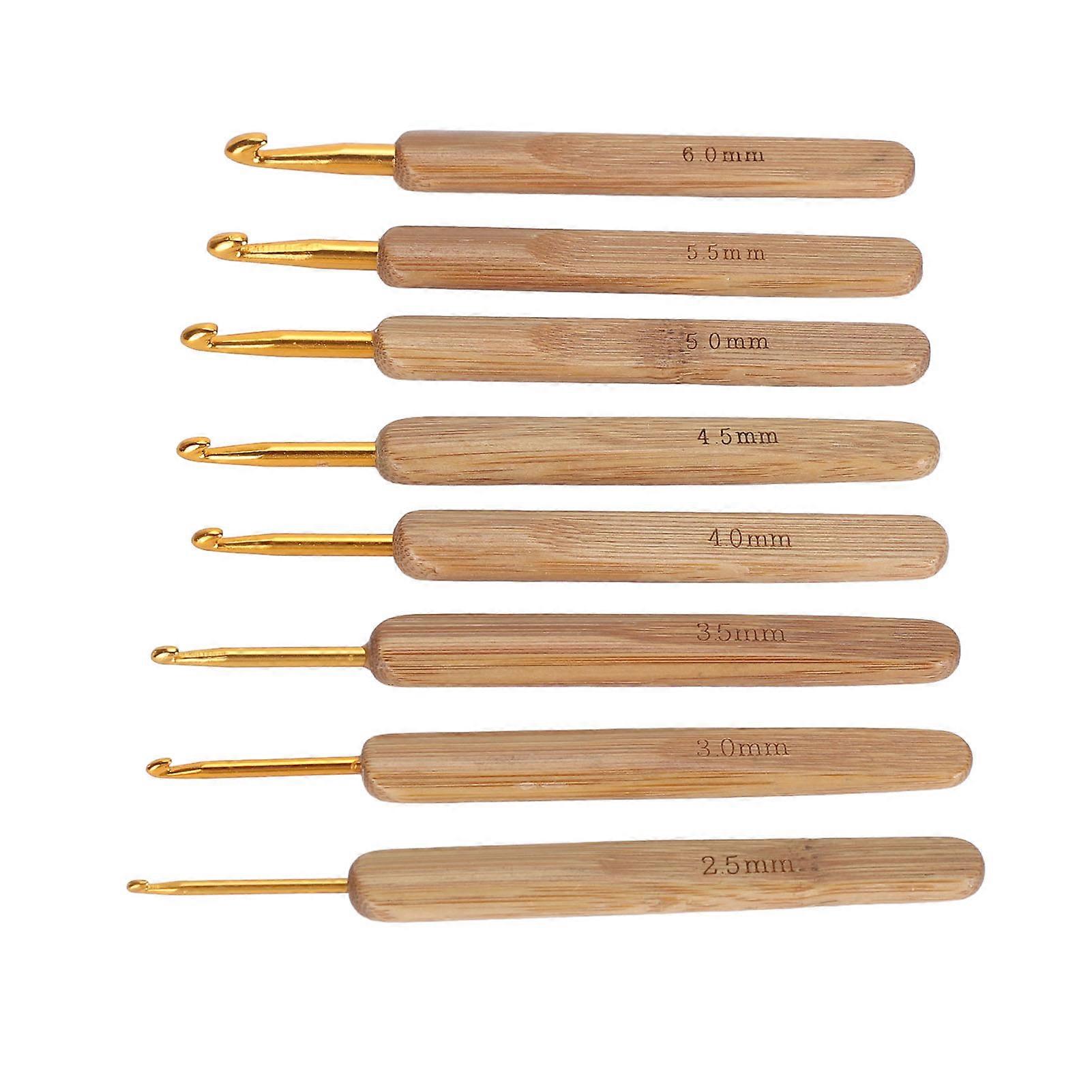 8pcs Crochet Hook Set 2.5mm to 6.0mm Bamboo Handle Crochet Needle Kit for Dreadlock Coaster Scarf Hat Rug Golden 
