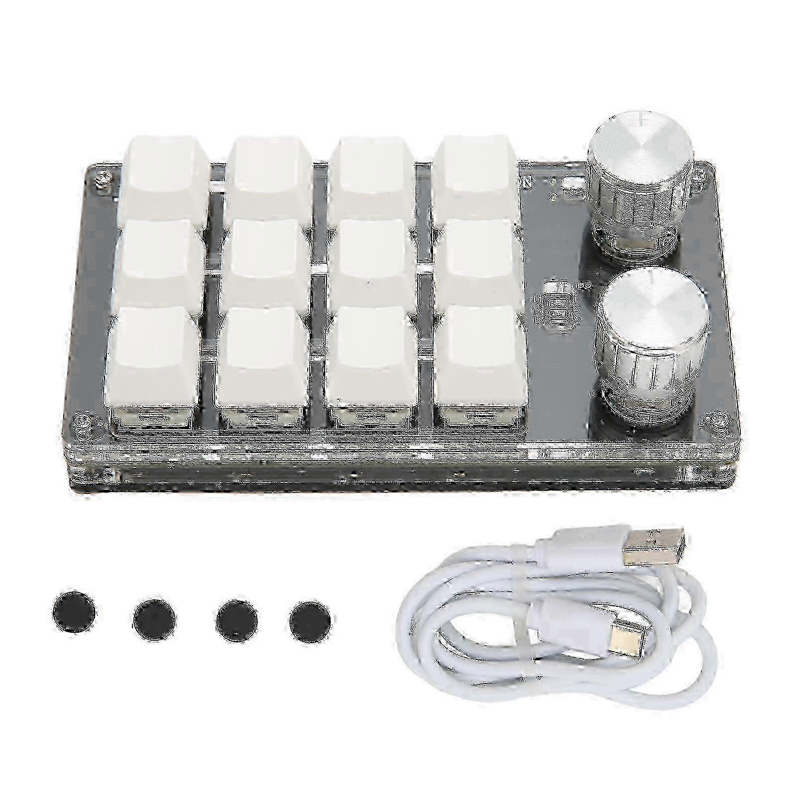 Reprogrammable Key Mini Keypad with 12 Keys, 2 Knobs, USB or BT Connection & Blue Switch for Gaming & Office Media Use