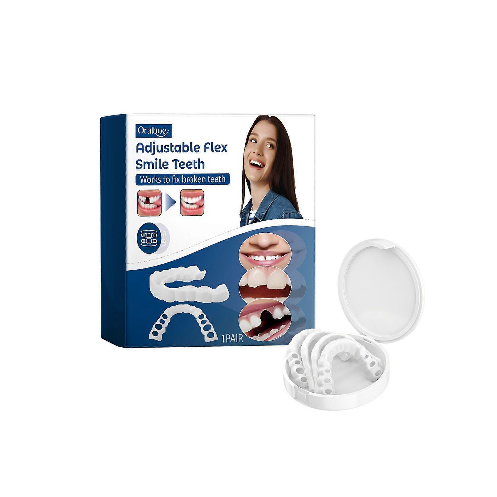 Oralhoe Adjustable Snap-On Dentures Simulation Tooth Socket Beautiful Tooth Dentures Temporary Tooth Filling Correction Dental Care