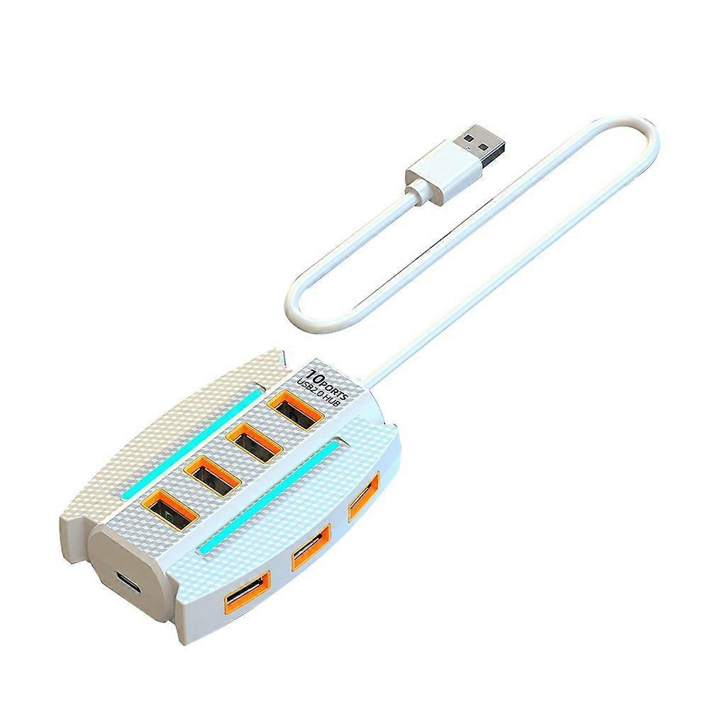 1.2 M USB Hub 10 Port USB 2.0 Splitter Card Reader USB Expander for Laptop PC Keyboard Mouse Hard Disk Flash Drive White