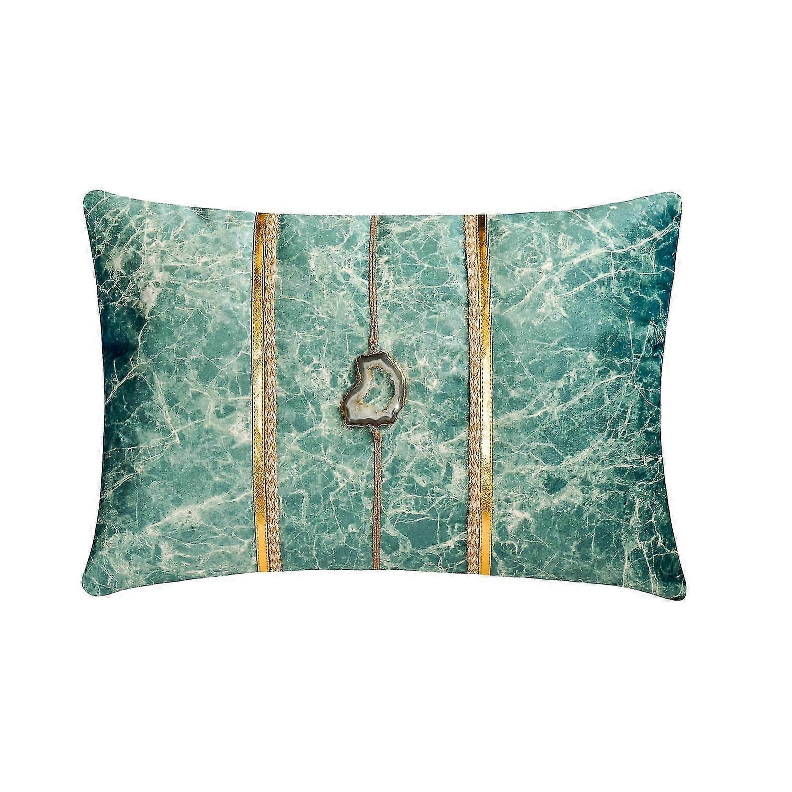 Teal Blue Lumbar Pillow Cover 12x18in Suede Marble Abstract Design