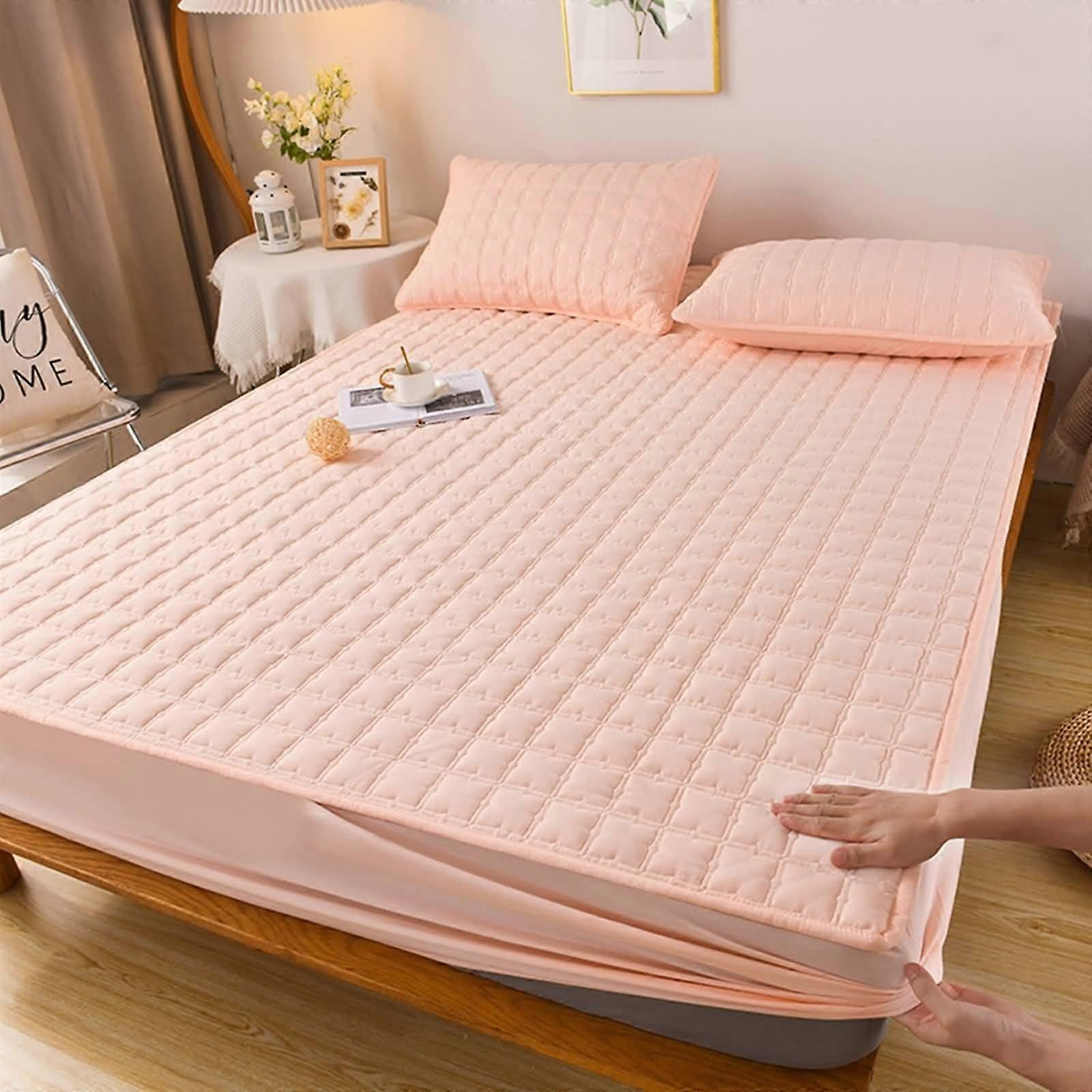 Light Pink Bed Sheet 180 x 200 cm, Polyester Cotton, Checkered Pattern, AllSeason Bedding, Plain Sleeping Comfort