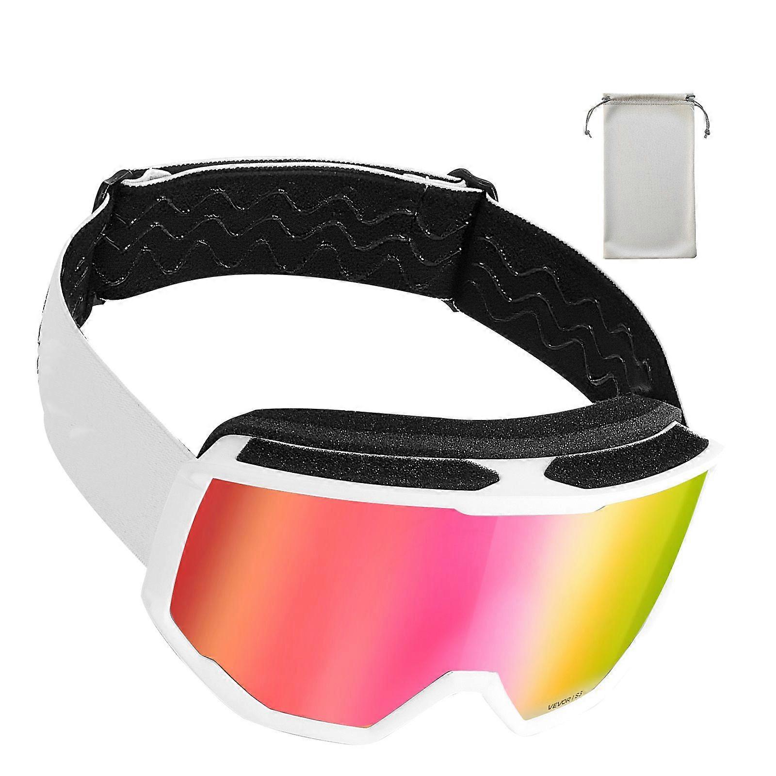 Ski Goggles, Cylindrical Lens with Pink Revo Coating, OTG Anti fog Snow Goggles, TPU Frame & Ventilation Structure