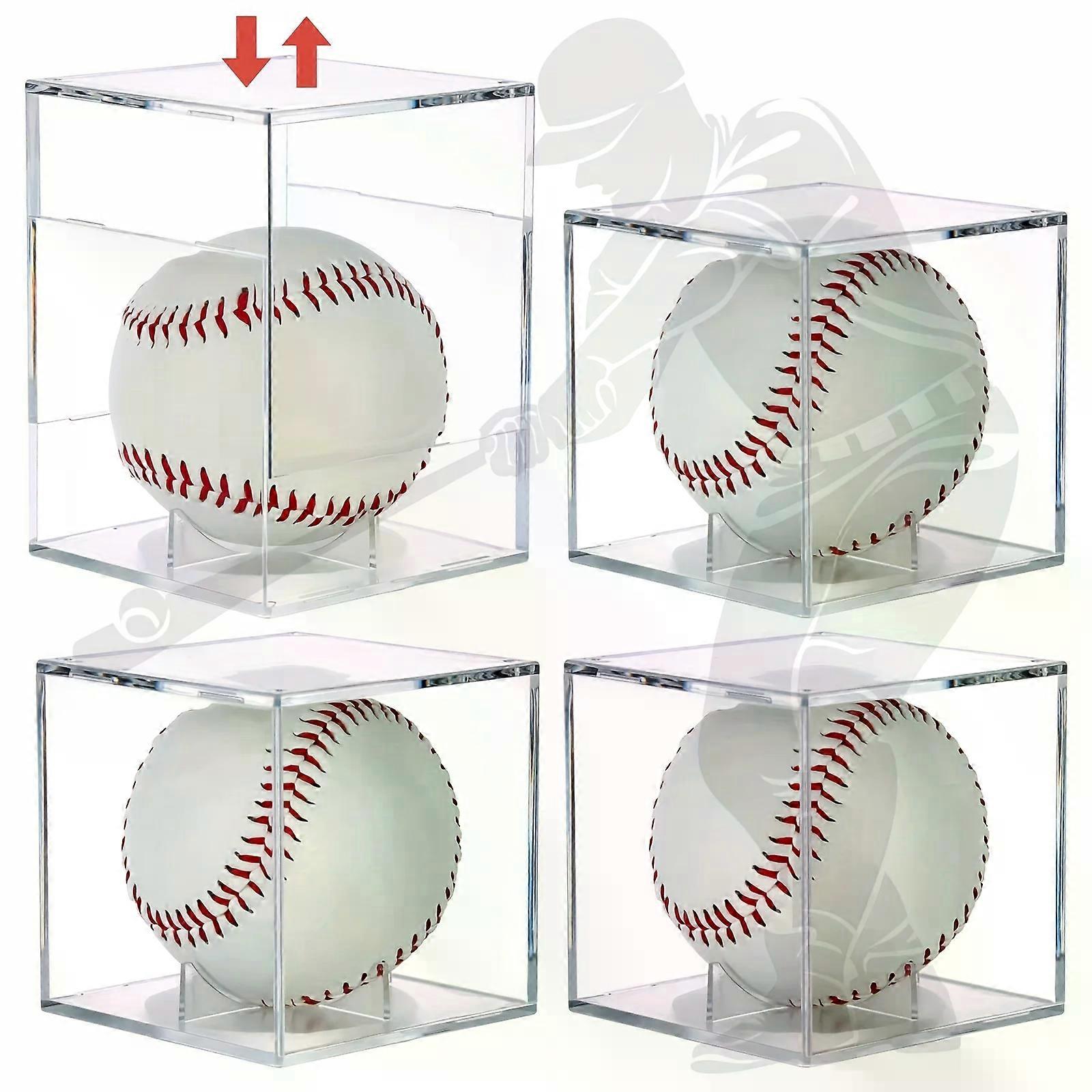 4 Pack Baseball Box Display Case,Fits Official Size Ball, Prevents UV Rays from Changing The Ball or Autograph Color