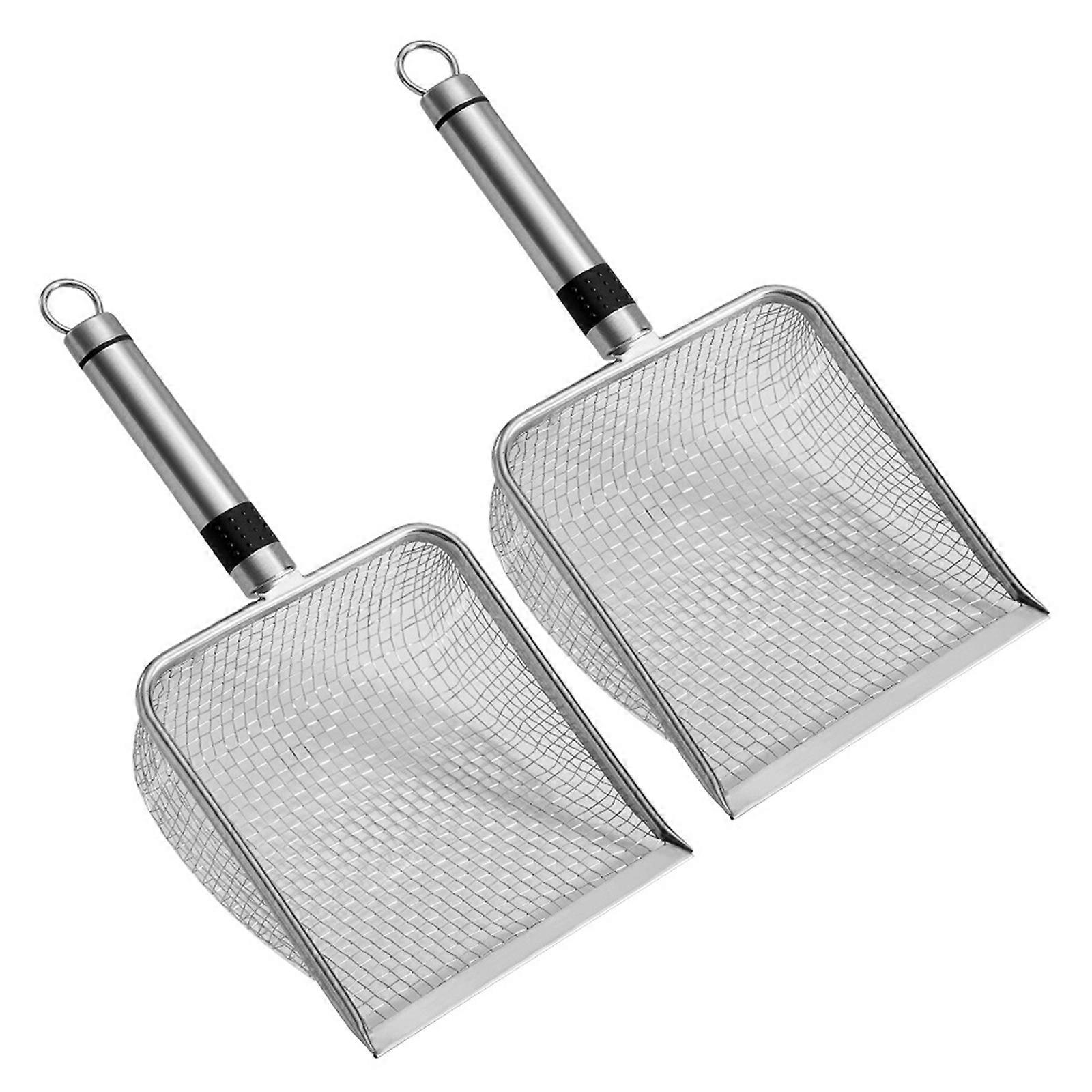 2Pcs Stainless Steel Gardening Soil Sifter With Handle Assorted Size Mesh Soil Shovel for Sifting Sand Compost Multicolor