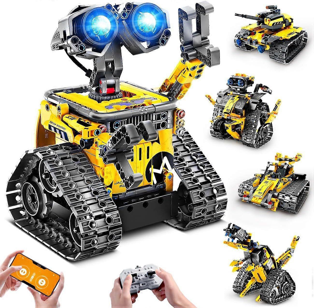 Robot Toys for Kids, 5-in-1 Remote & App Control Building Set | RC Wall Robot, Engineer Set, Mech Dinosaur Rechargeable Construction Kit Gift for