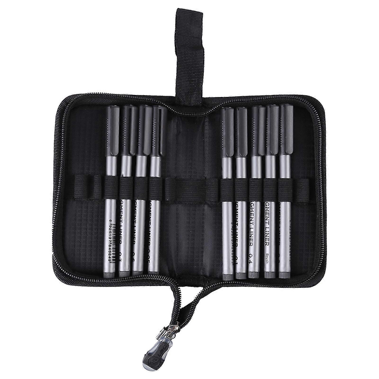 felt-tip pigment pens waterproof set of 9 with case for fine line