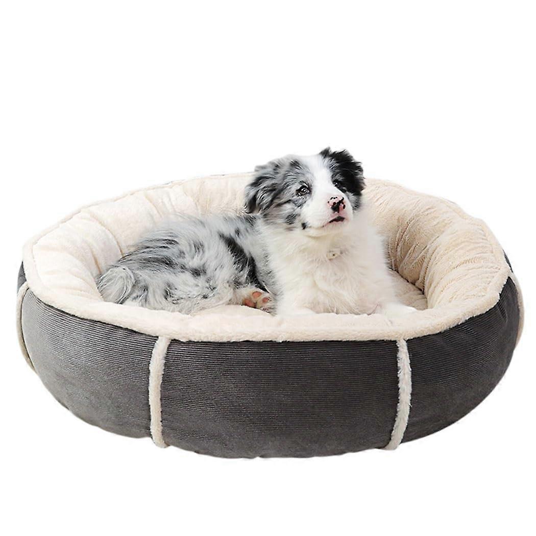 Round Pet Bed for Cats and Dogs, Soft Plush Nest for Home or Travel Sleeping (L)