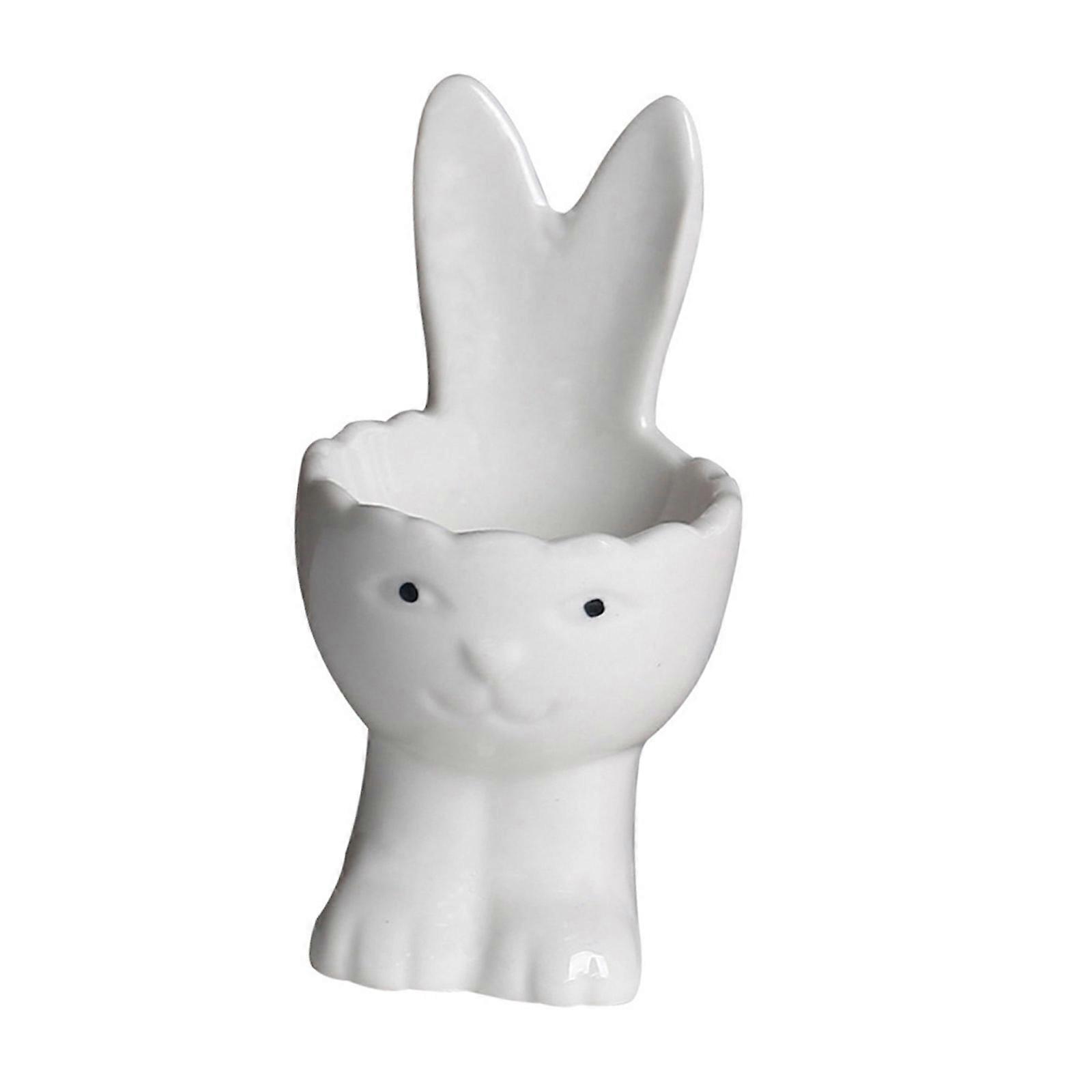 Rabbit Shape Eggs Holder With Stable Base Ceramic Materials For Children’s Meals Breakfast Eggs Holder for Daily Use  White